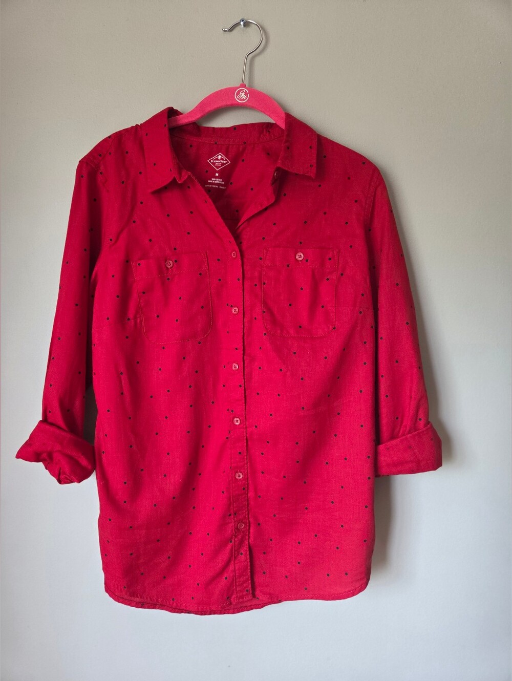 Women’s Red Button-Up Shirt - Casual Long Sleeve
